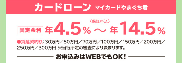 ＜カードローン＞マイカードやまぐち君　固定金利　年4.5％～年14.5％