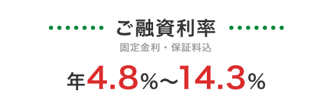 ご融資利率 固定金利・保証料込 年4.8％～14.3％