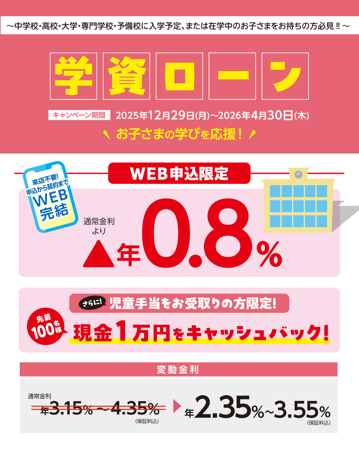 山口銀行学資ローン　お子さまの教育資金を幅広くサポート